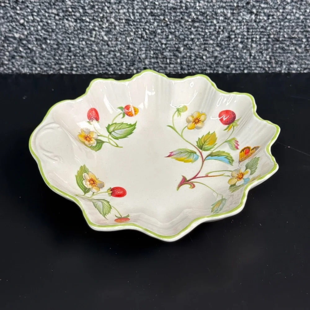 James Kent Old Foley Strawberry Butterfly Scalloped Bowl Staffordshire England